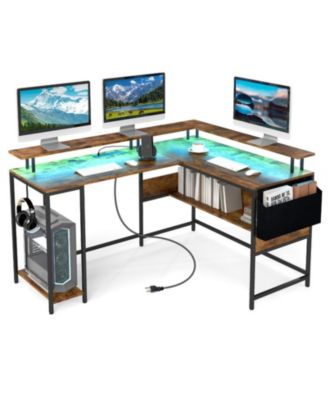 L-Shaped Gaming Desk with Customizable LED Lighting