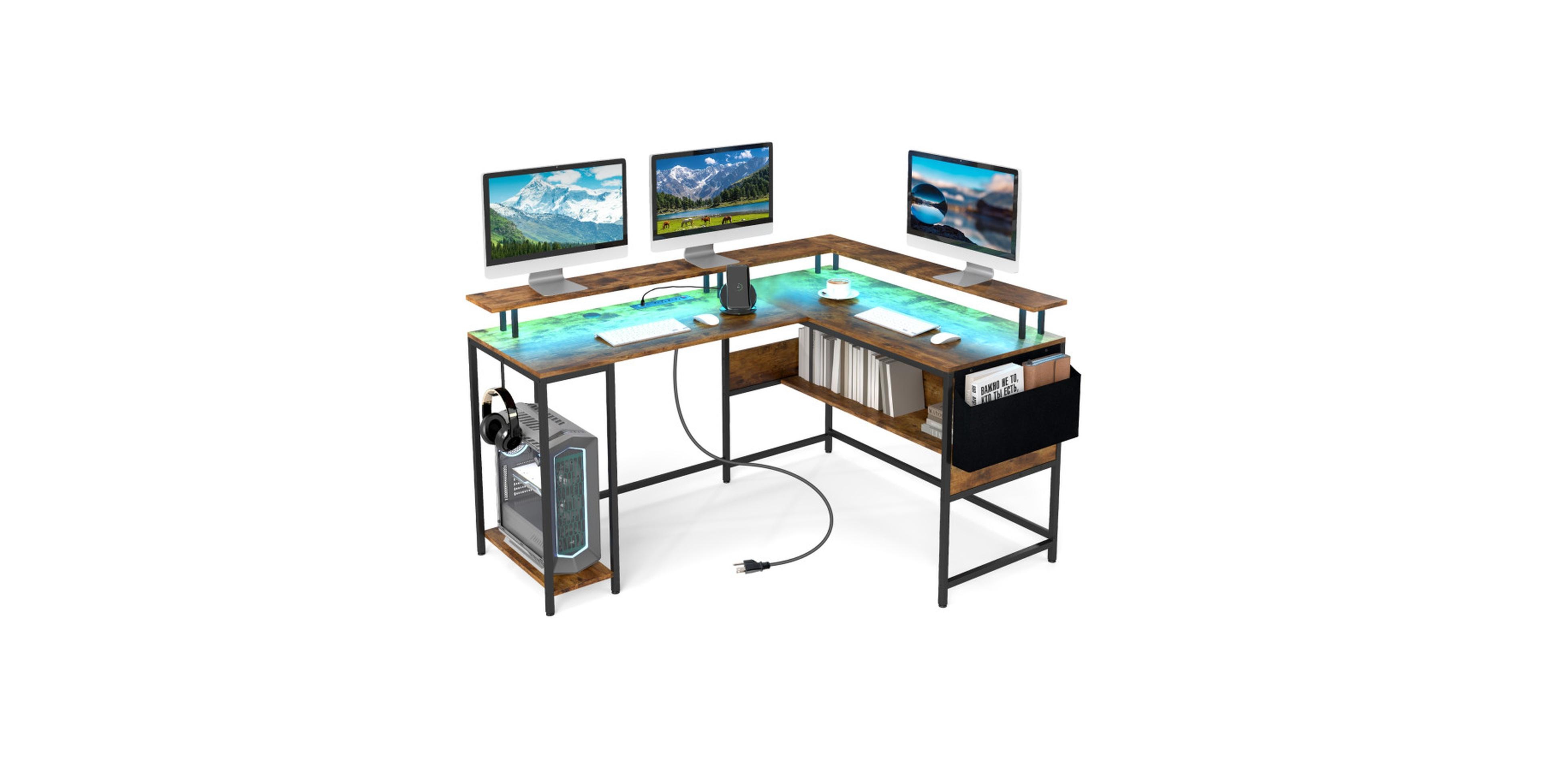 Gouun L-Shaped Gaming Desk with Customizable Led Lighting