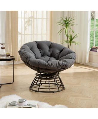 Ergonomic Wicker Papasan Chair, 360degree(s) Silent Swivel Rattan Chair with Soft Cushion,for Indoor Outdoor Living Room Bedroom Reading Room