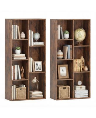 2 Pieces 7-Cube Bookcase with 7 Compartments 2 Anti-tipping Kits for Home Office