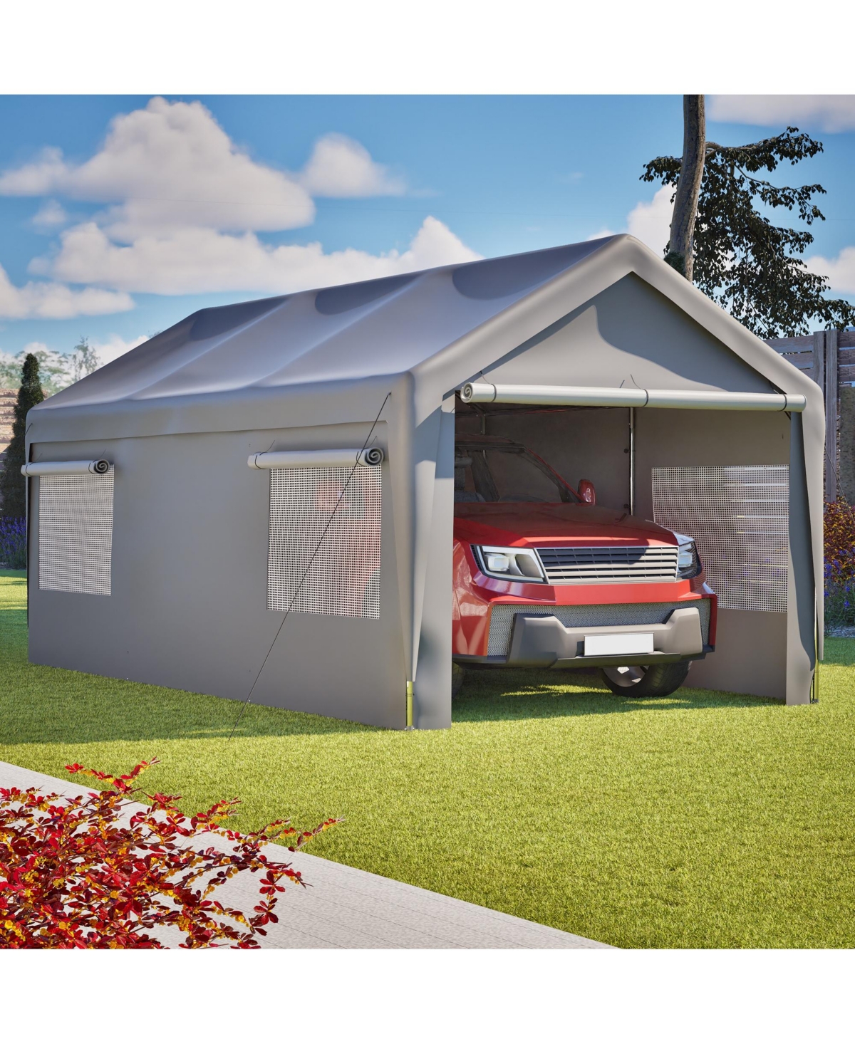 Clihome 10x20 Ft Heavy Duty Carport Canopy with Removable Sidewalls and Roll-Up Windows