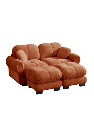 Chenille Cloud U-Shaped Loveseat Sofa,Stylish petal design Sofa Couch with Movable Ottoman