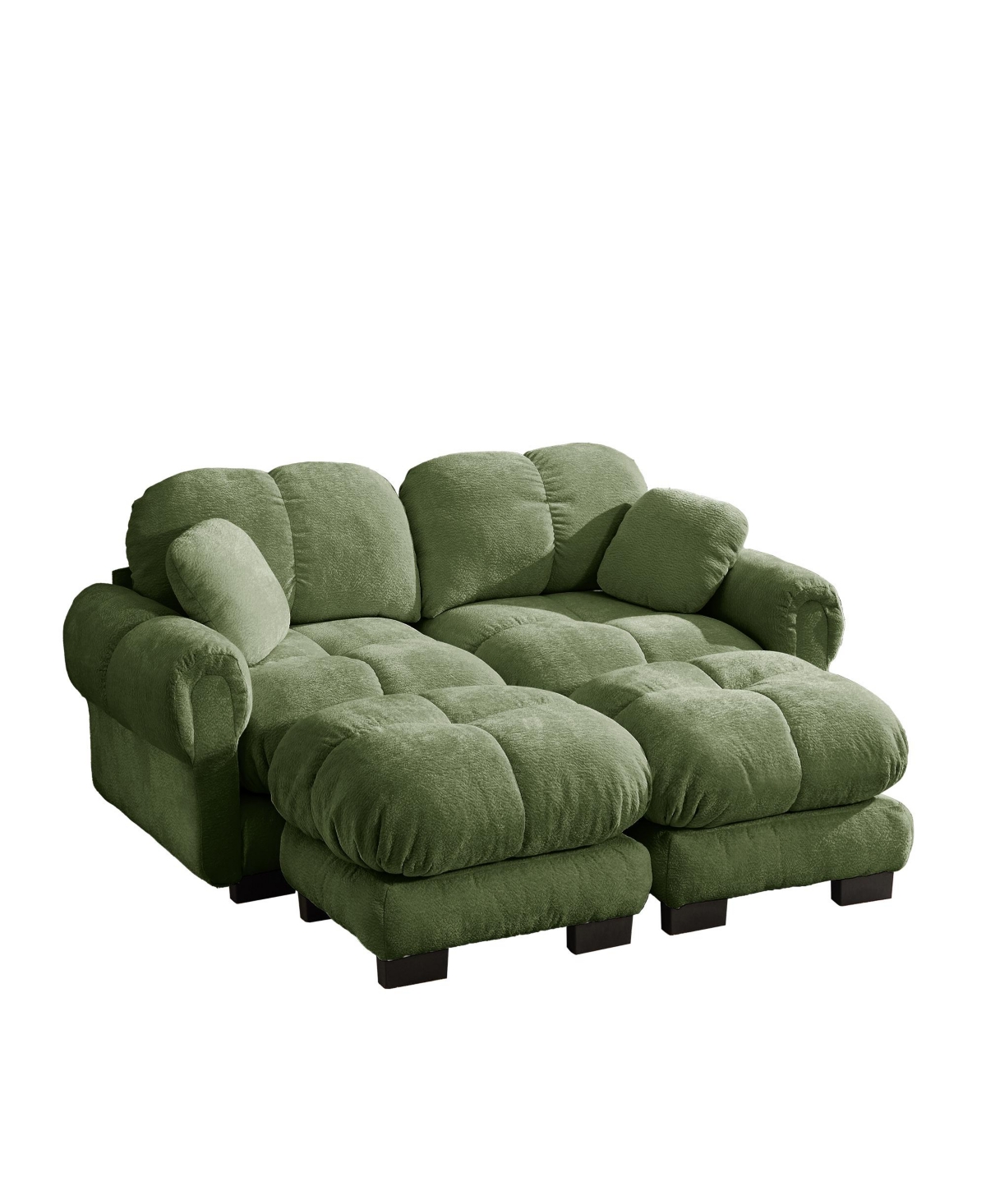 Clihome Chenille Cloud U-Shaped Loveseat Sofa,Stylish petal design Sofa Couch with Movable Ottoman - Green