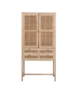 Woven Cane and Wood Cabinet with Doors and Drawers