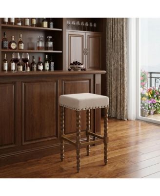 30" Fabric And Solid Wood Backless Bar Height Bar Chair