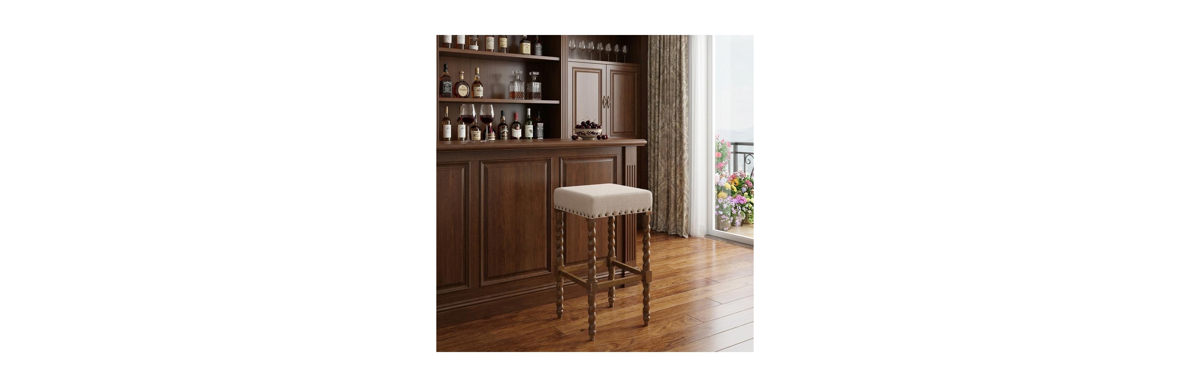 HomeRoots 30" Fabric And Solid Wood Backless Bar Height Bar Chair