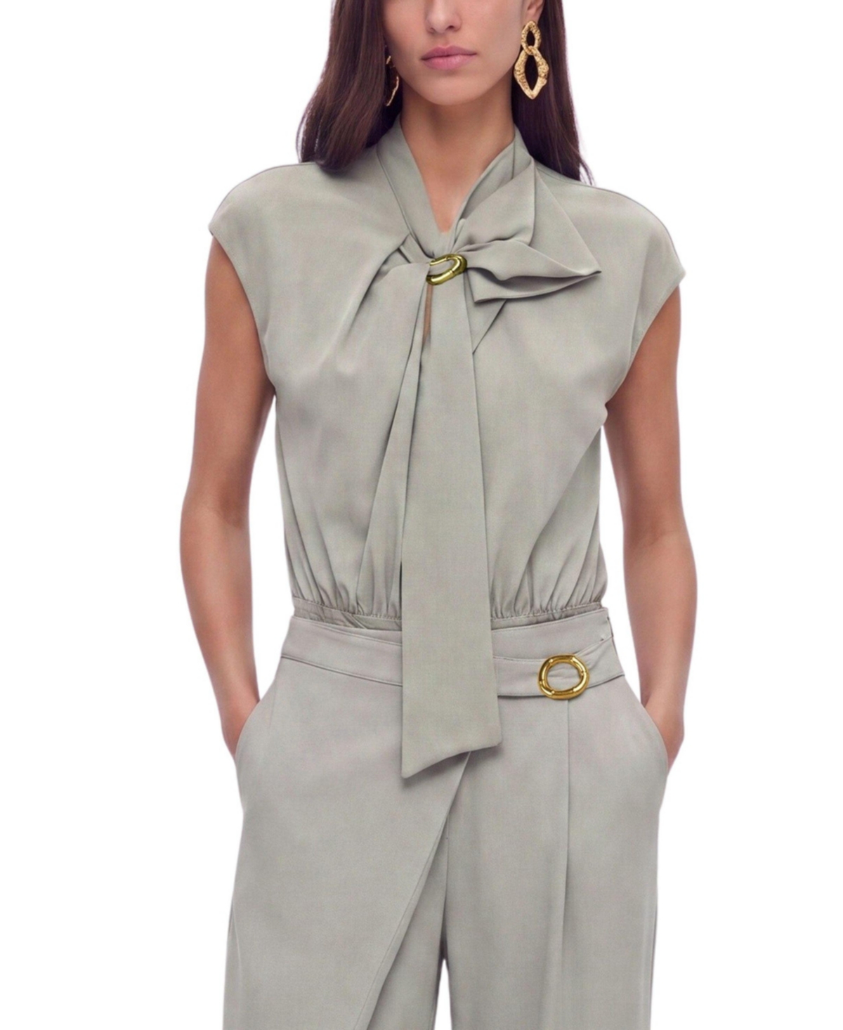Nocturne Women's Collared Sleeveless Bodysuit Blouse - Mint green