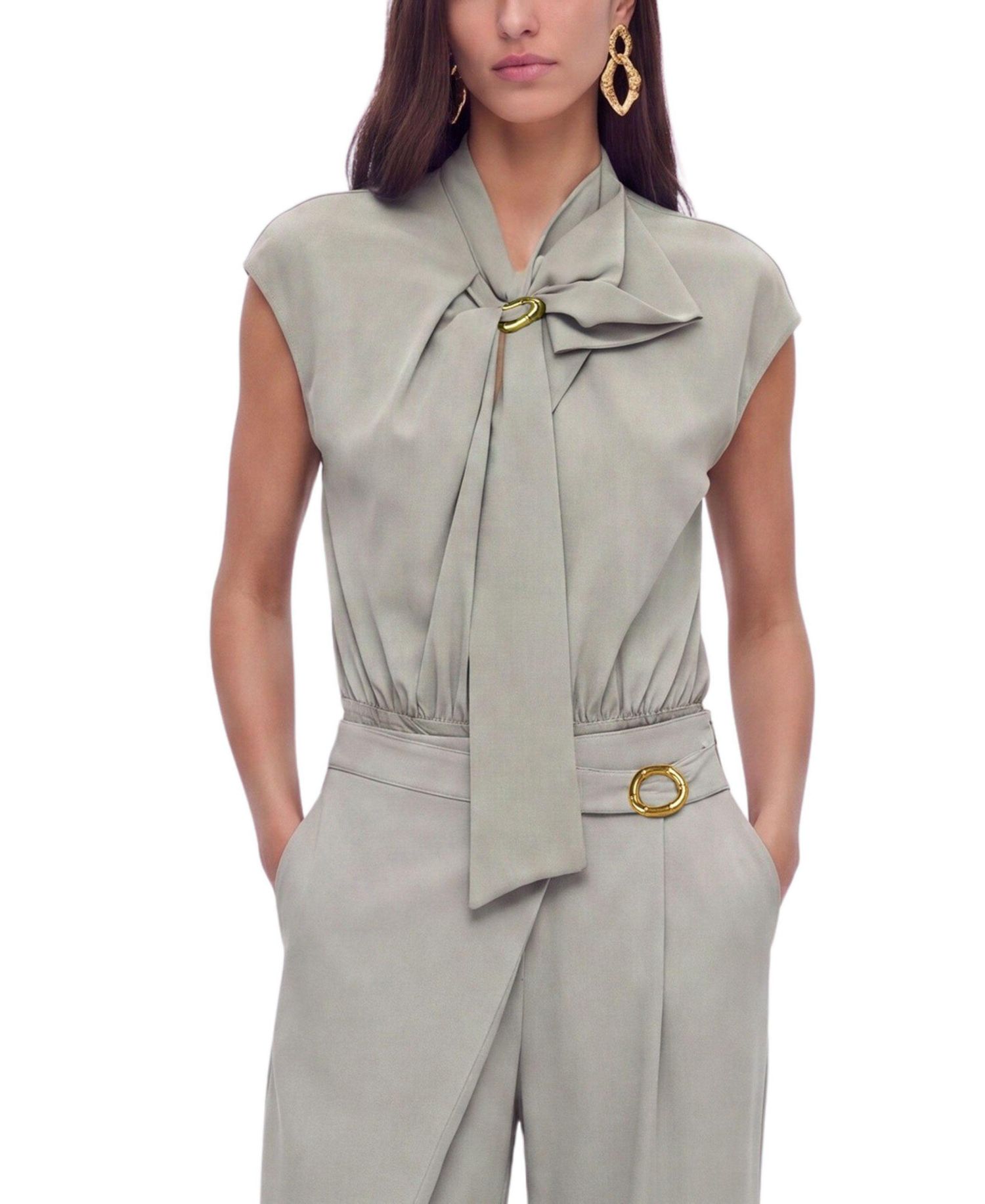 Women's Collared Sleeveless Bodysuit Blouse