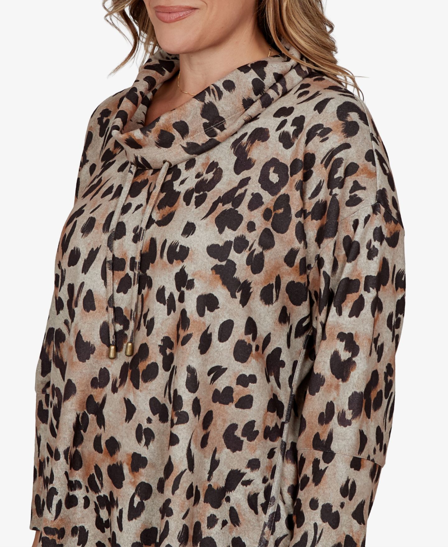 Женский топ Ruby Rd. Plus Size Premium Cozy Knit Long-Sleeve Leopard-Print Cowl-Neck, цвет: Овсяный разноцветный — фото 4