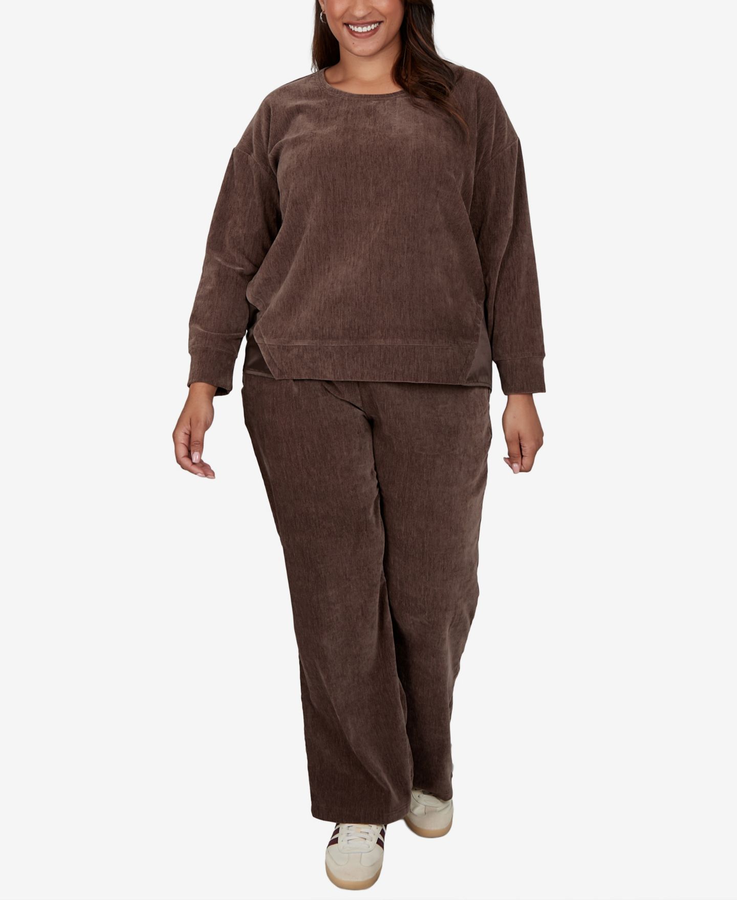 Женский свитер Ruby Rd. Plus Size Corduroy Crewneck Long Sleeve Pullover, цвет: Какао — фото 2