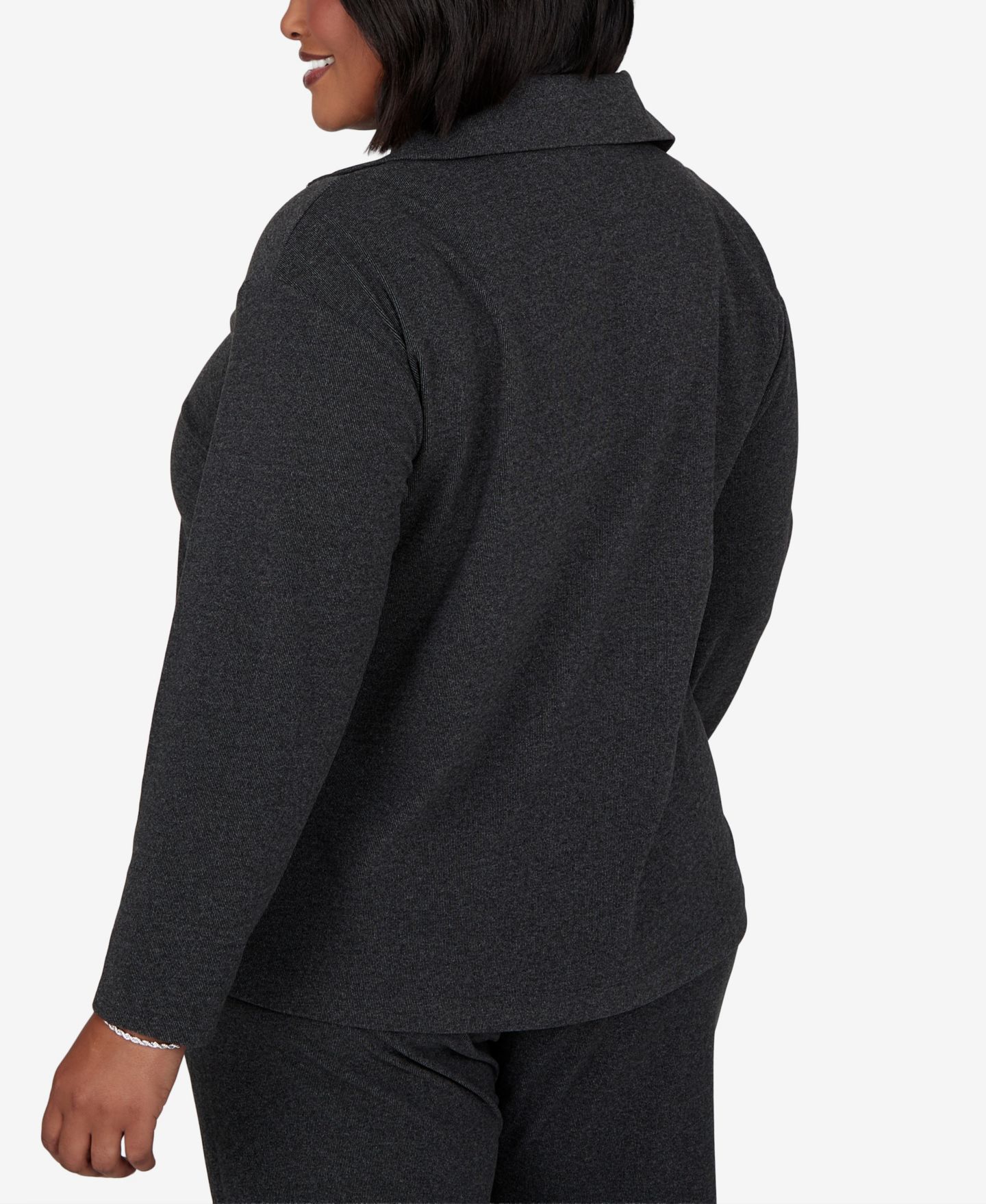 Женский топ Ruby Rd. Plus Size Collared Quarter-Zip Ribbed-Knit, цвет: Угольный меланжевый — фото 5