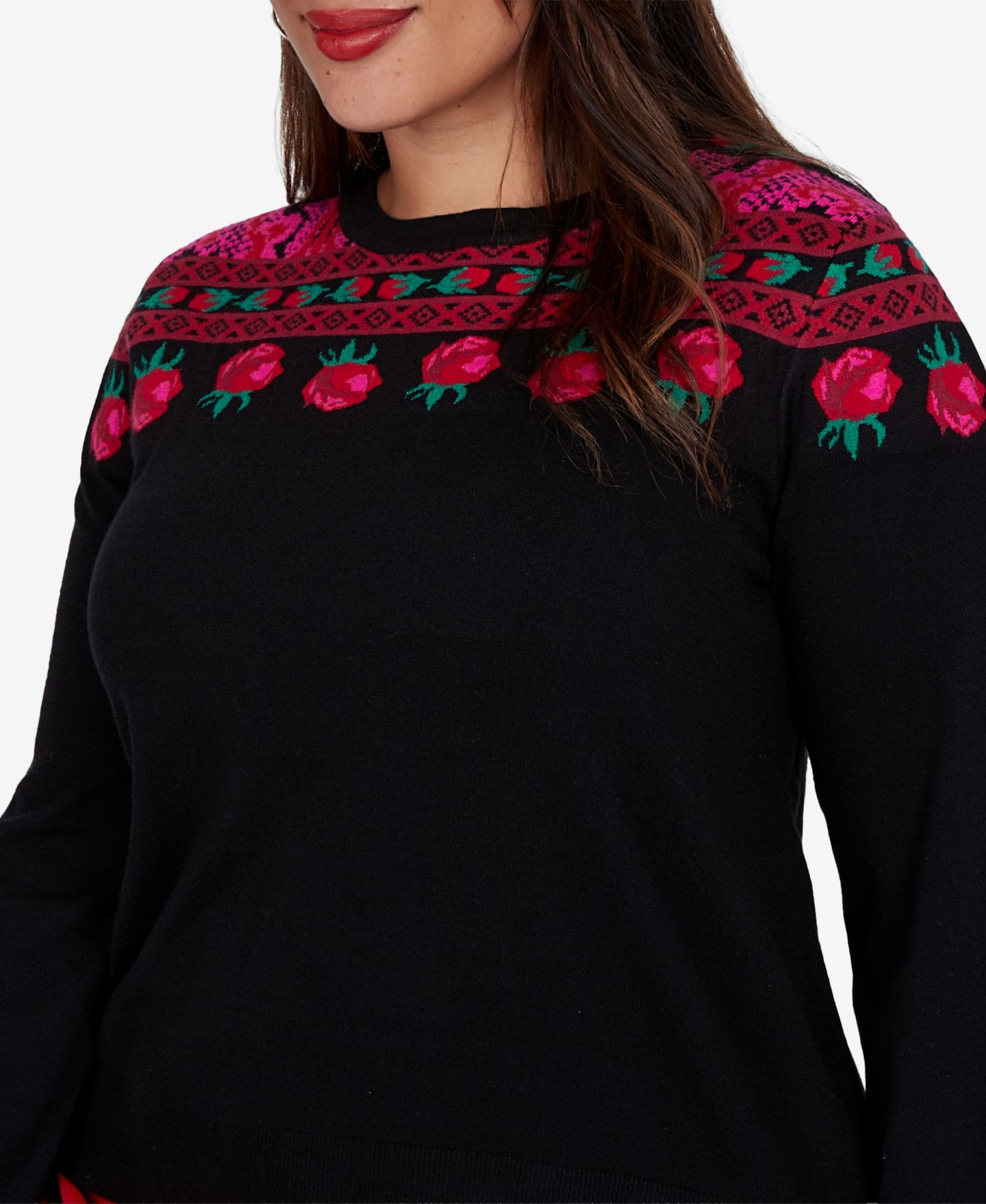 Женский свитер Ruby Rd. Plus Size Rose Fair-Isle Long-Sleeve Pullover, цвет: Чёрный — фото 4