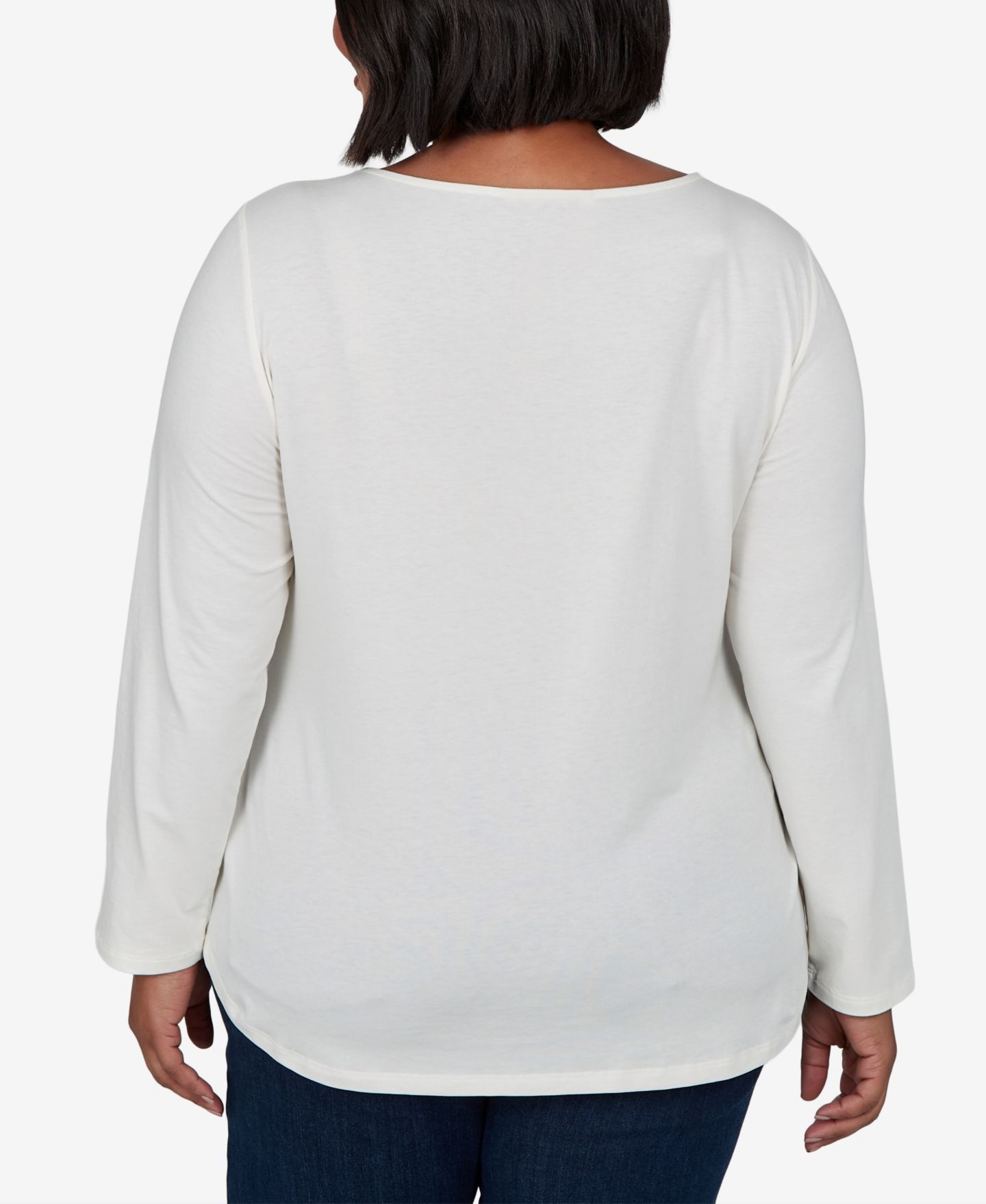 Женская футболка Ruby Rd. Plus Size Holidays Long-Sleeve Crewneck Cotton-Blend, цвет: Слоновая кость разноцветный — фото 5