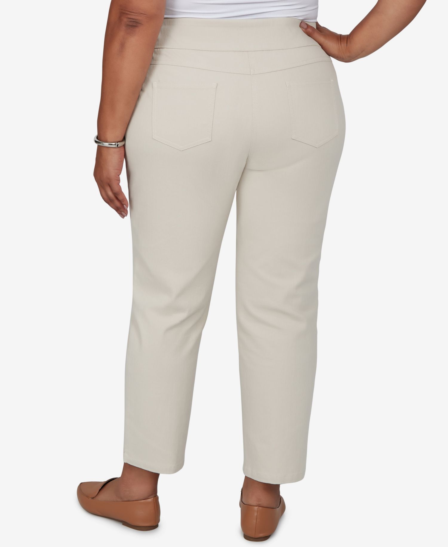 Plus Size Pull-On Cotton-Blend Cropped-Ankle Pants