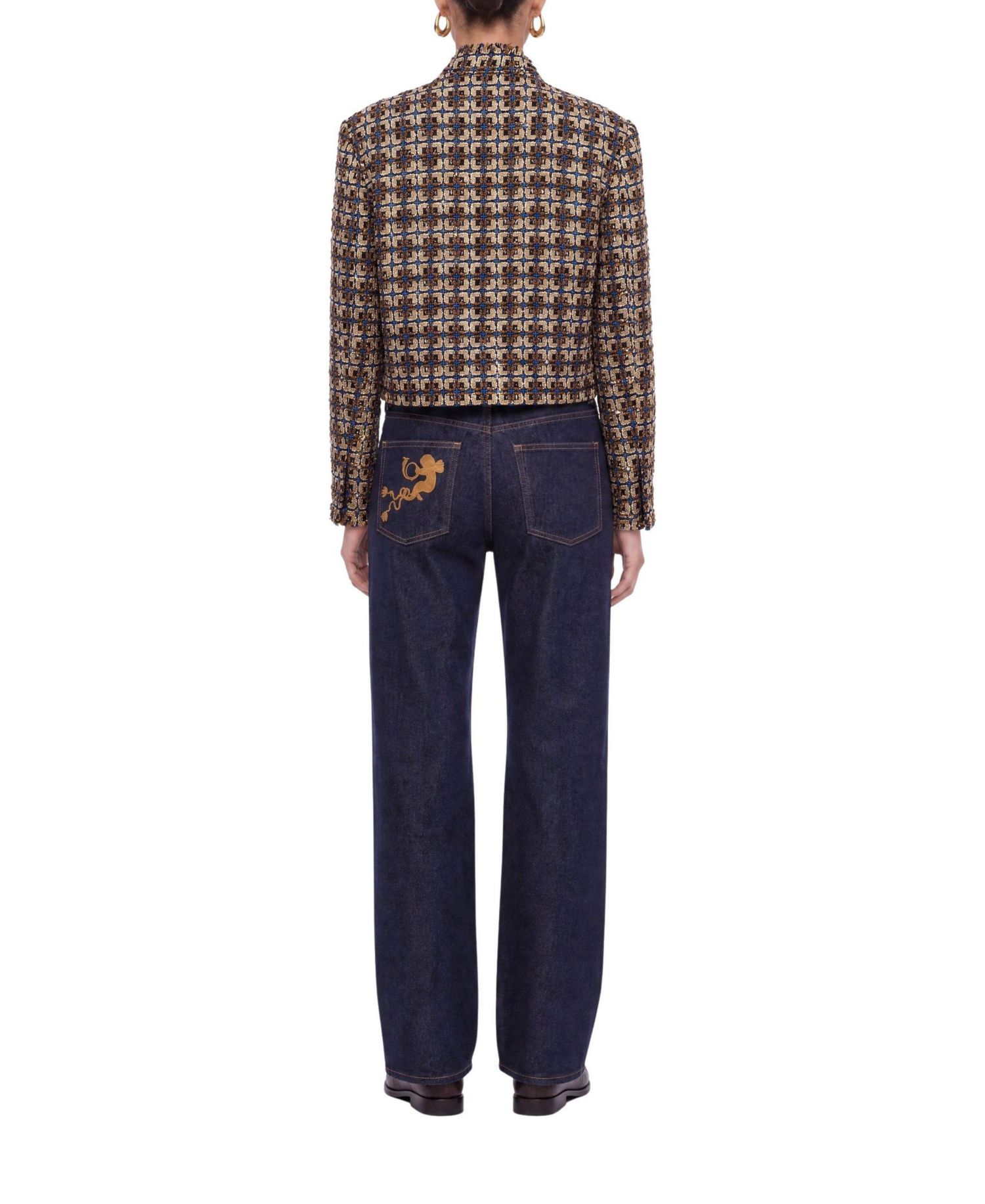 Women's Cropped Tweed Frayed-Edge Jacket