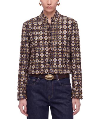 Women's Cropped Tweed Frayed-Edge Jacket