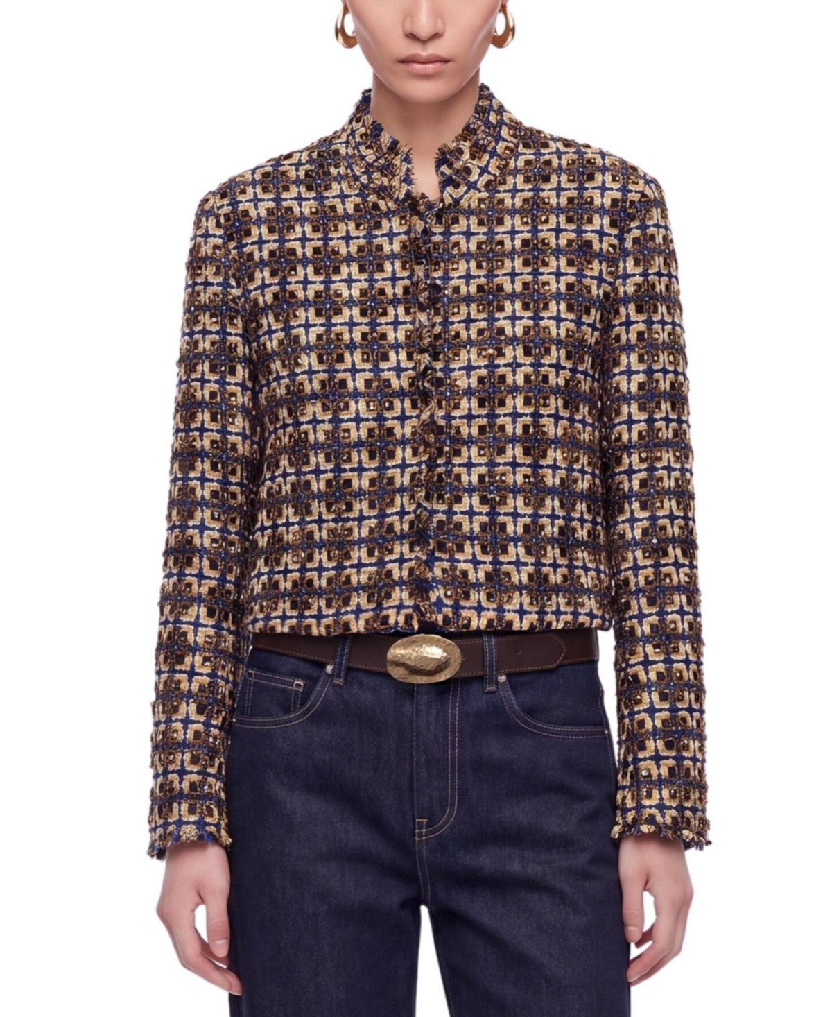 Nocturne Women's Cropped Tweed Frayed-Edge Jacket