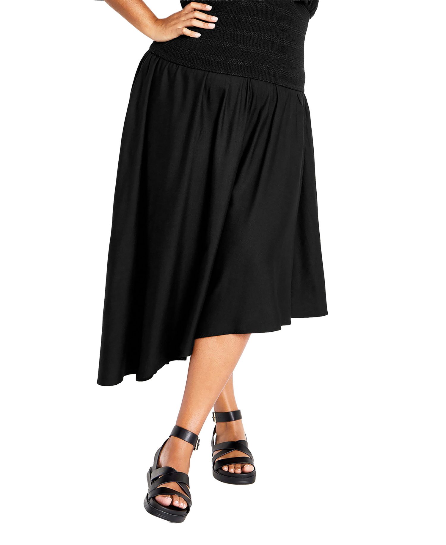 Plus Size Katie Asymmetrical Hem Midi Skirt
