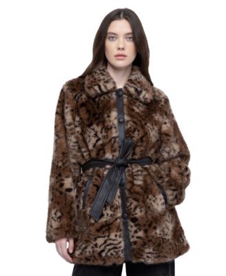 Women's Concrete Jungle Faux Fur Leopard-Print Mid-Length Coat