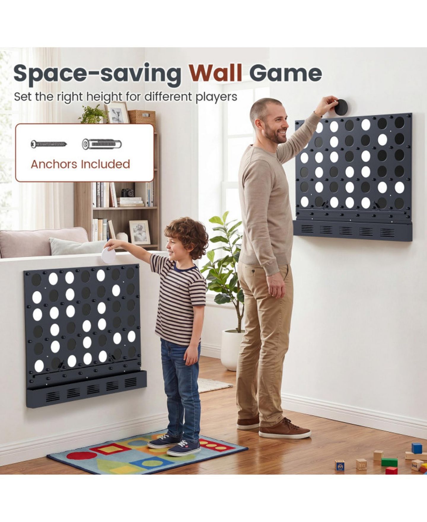 Настенная настольная игра Hongge Connect 4 для двух игроков, от 3 лет, цвет: Чёрный / Прозрачный — фото 7