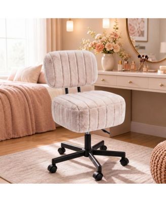 Plush Velvet Vanity Chair with Hidden Storage and Backrest, Height Adjustable Swivel