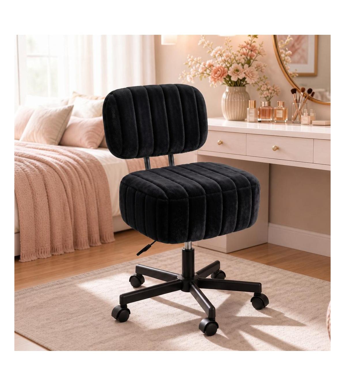 gaomon Plush Velvet Vanity Chair with Hidden Storage and Backrest, Height Adjustable Swivel