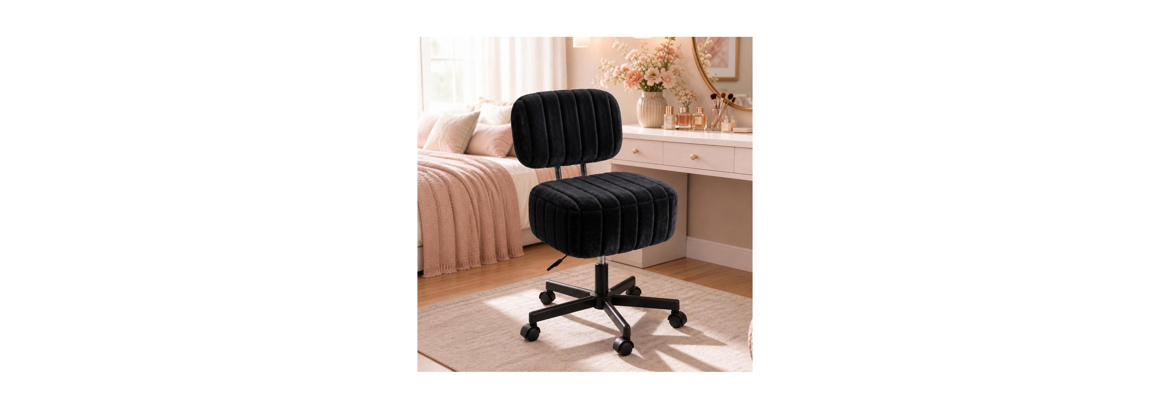 gaomon Plush Velvet Vanity Chair with Hidden Storage and Backrest, Height Adjustable Swivel