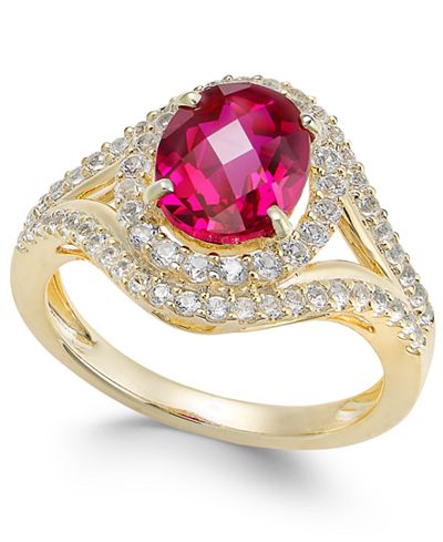 Lab-Created Ruby (2 ct. t.w.) and White Sapphire (3/4 ct. t.w.) in Gold-Plated Sterling Silver ...