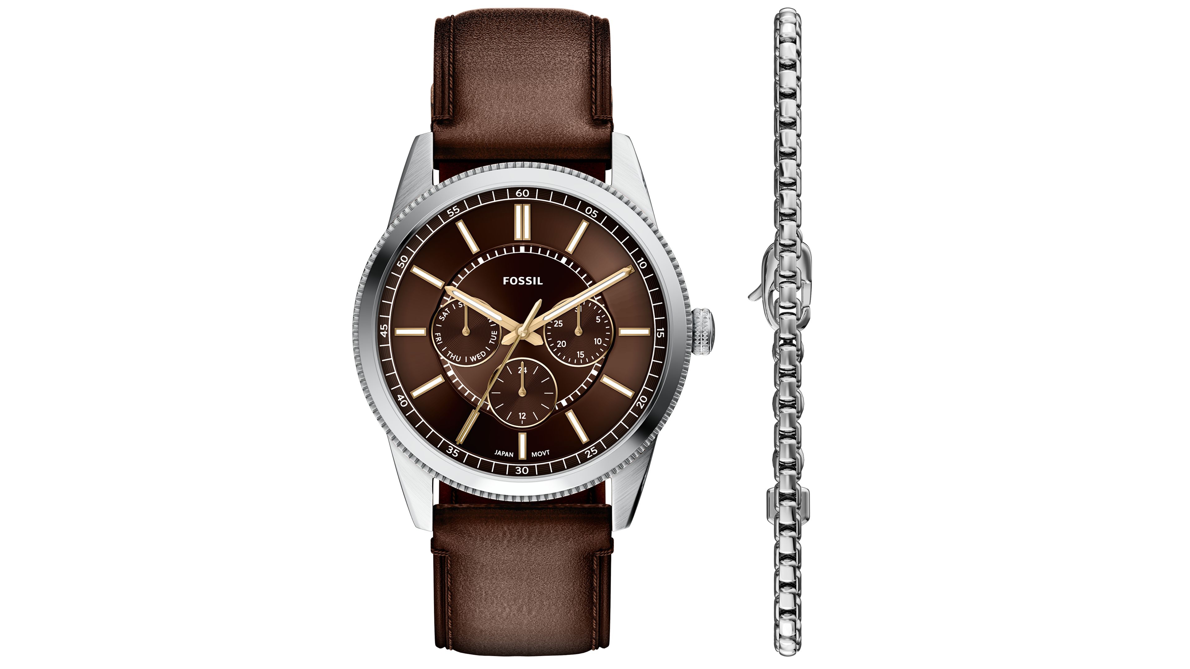 Fossil Men's Quartz Date Brown Leather Watch, 42mm