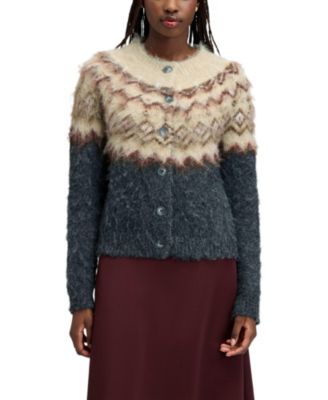 Women's Brushed Fair Isle Crewneck Cardigan Sweater