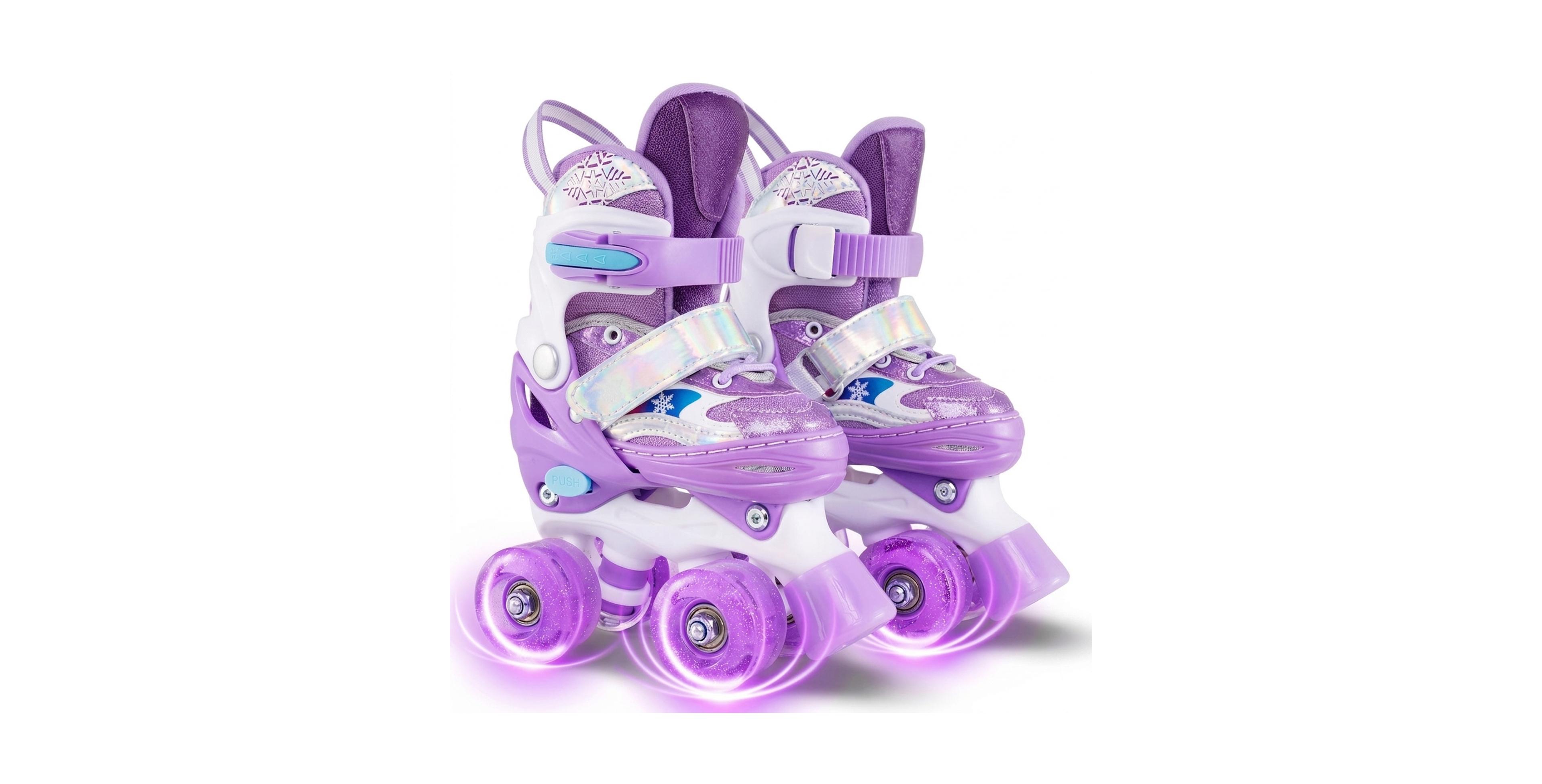 Hongge Toddler Adjustable Quad Roller Skates with Light-Up Wheels Ages 3-4