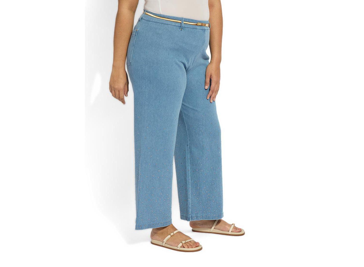 Plus Size Erin Crystal Embellished Wide-Leg 4-Way Stretch Jeans