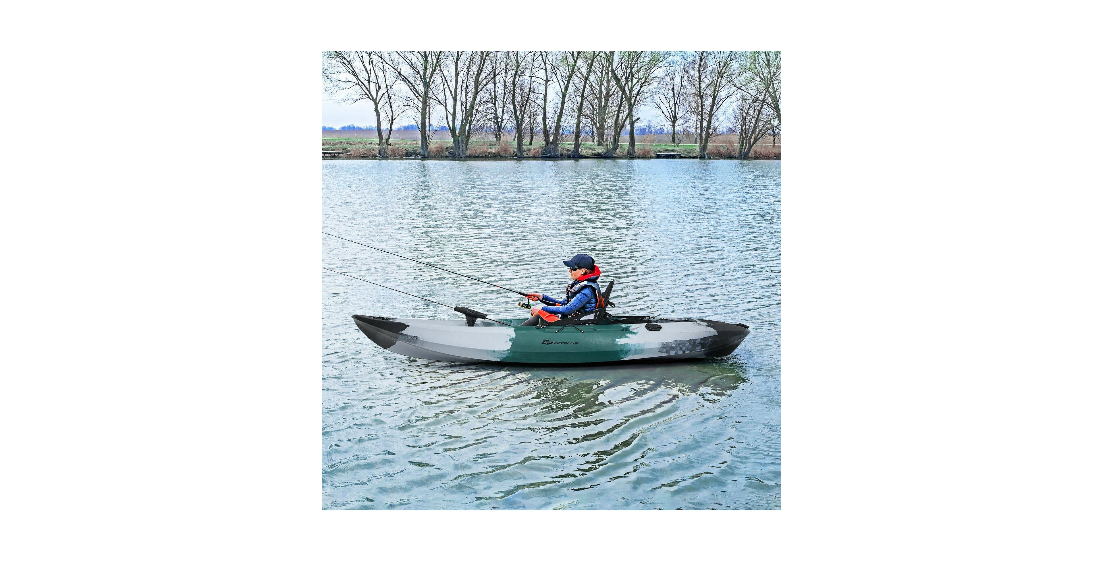 Zeny Sit-on-Top Fishing Kayak, 2+2 Rod Holders, Padded Seat, Lldpe, 276LBS