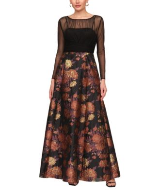 Women's Yuna Mixed Media Long-Sleeve Gown