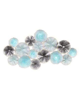 24" X 44" Aqua Charcoal And Silver Abstract Metal Round Discs Hanging Dimensional Sculpture