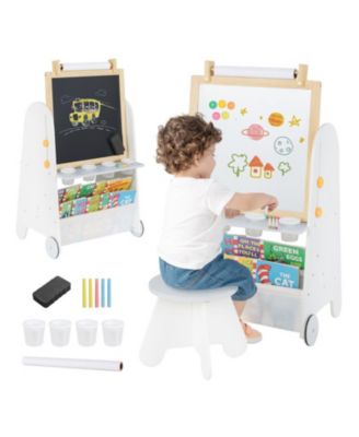 4-in-1 Toddler Activity Table Set with Magnetic Whiteboard and Chalk Board, Gray