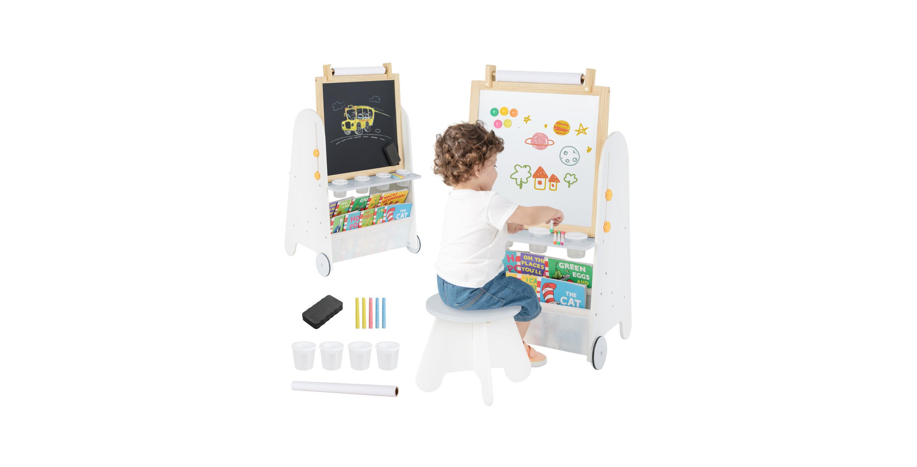Sevorley 4-in-1 Toddler Activity Table Set with Magnetic Whiteboard and Chalk Board, Gray