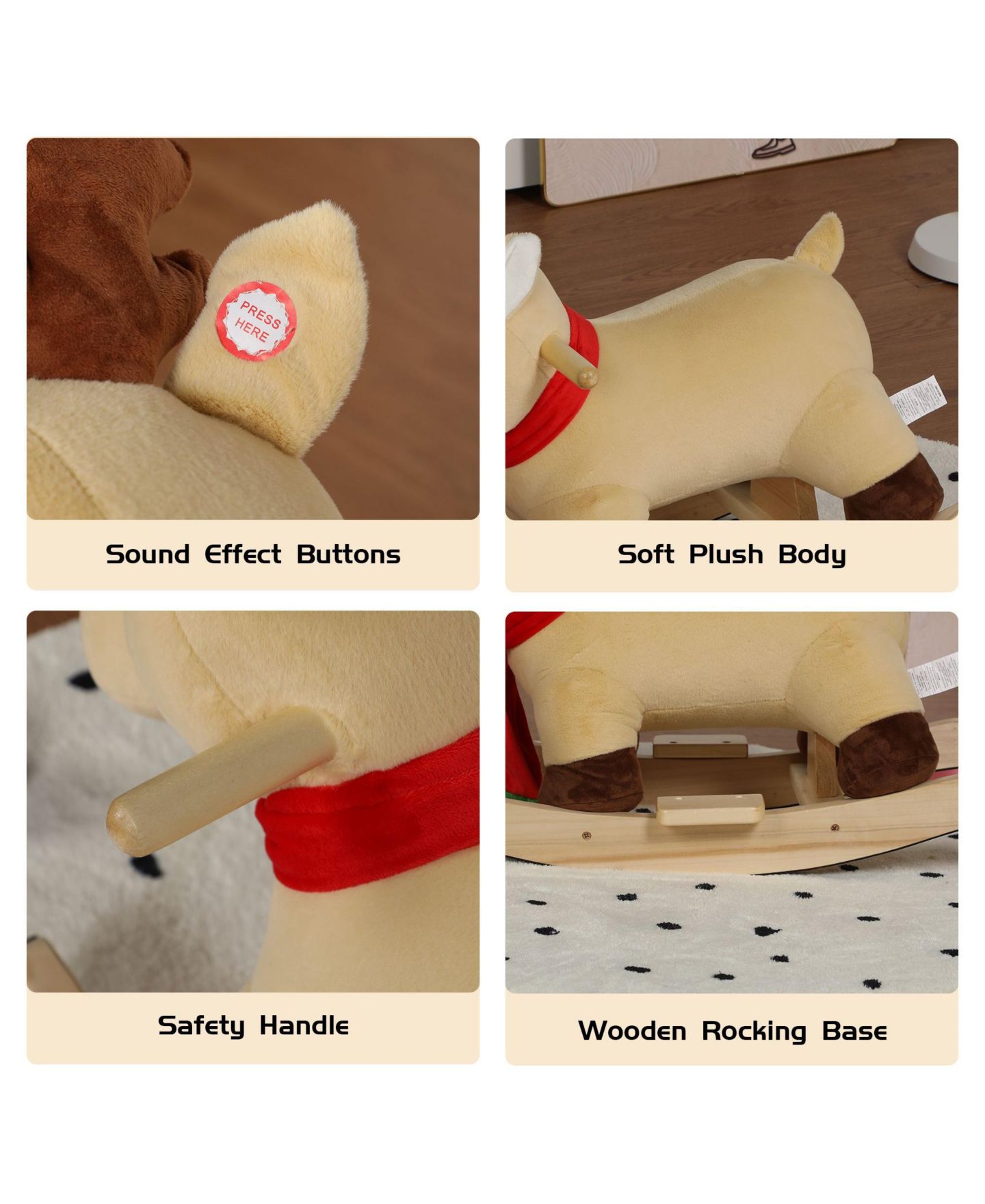 Детская мягкая игрушка SEVORLEY Plush Rocking Ride-On Toy with Seat Restraint, Ages 1+, цвет: Хаки — фото 3