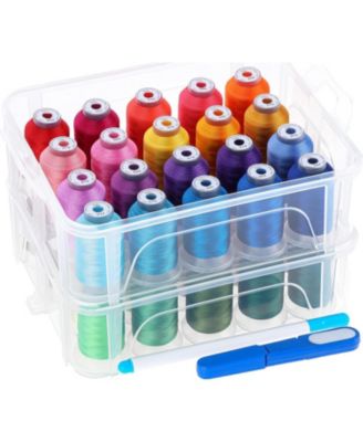 Polyester Embroidery Machine Thread with Stackable Clear Storage Box and Free Sewing Accessories