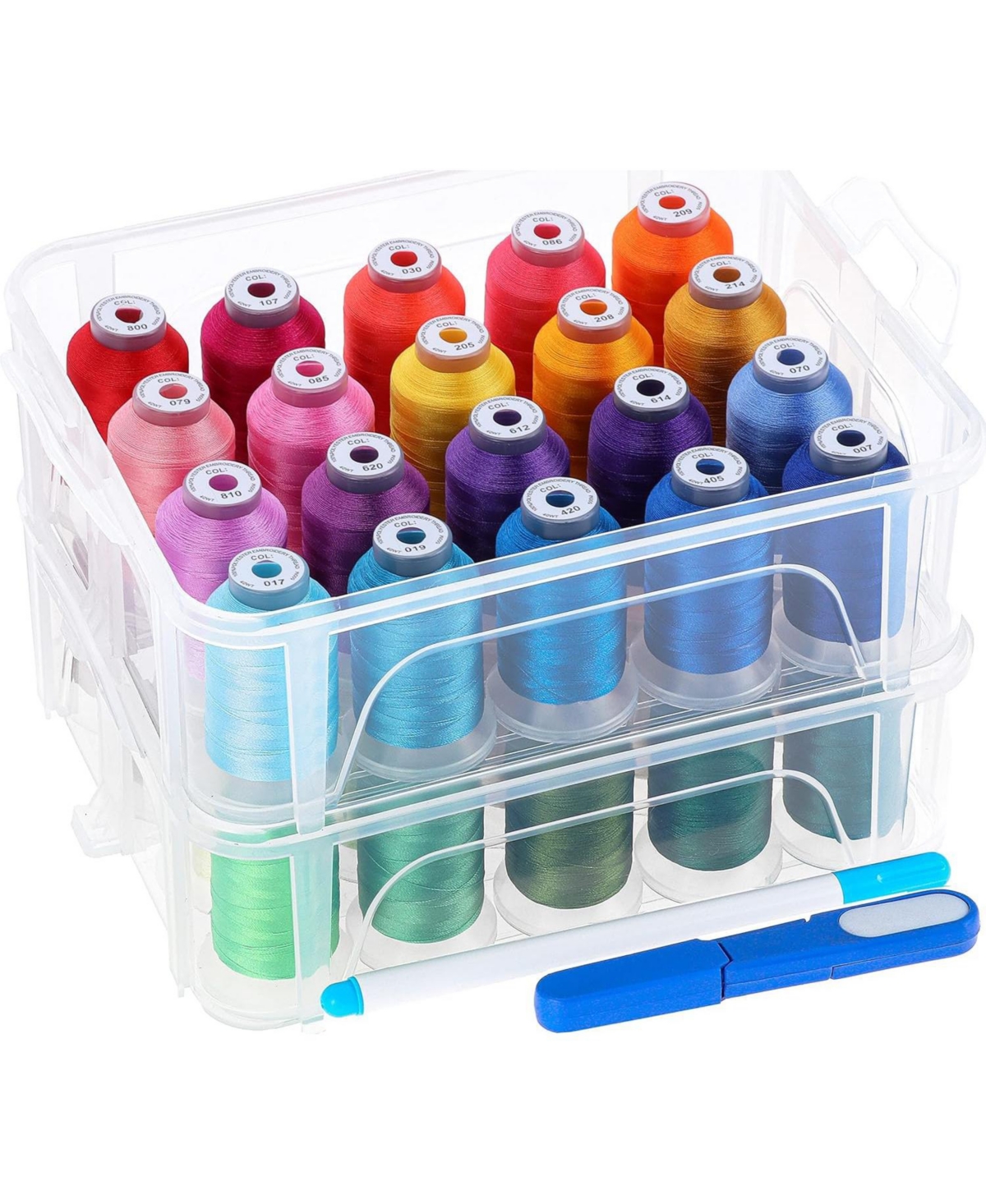 Aeelike Polyester Embroidery Machine Thread with Stackable Clear Storage Box and Free Sewing Accessories