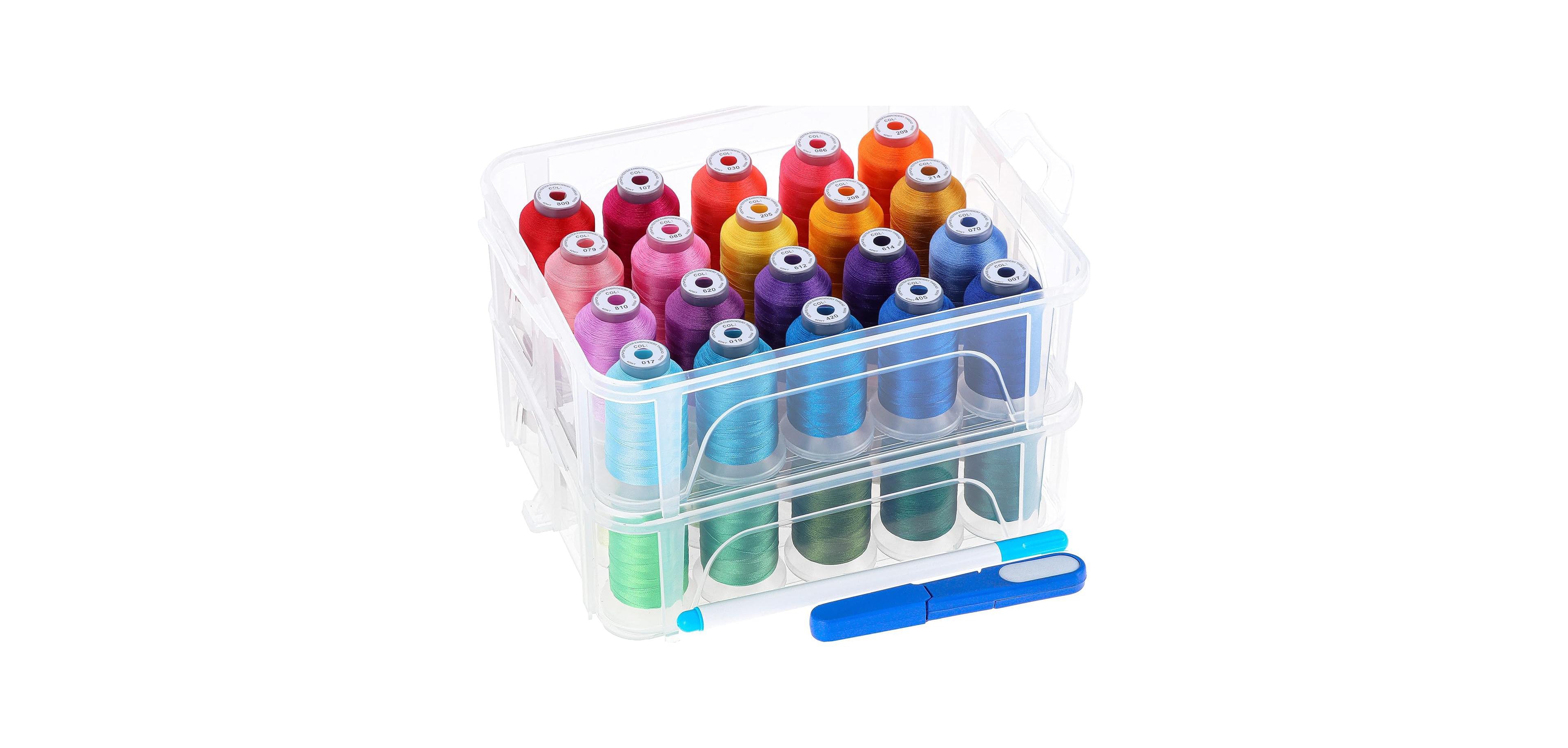 Aeelike Polyester Embroidery Machine Thread with Stackable Clear Storage Box and Free Sewing Accessories