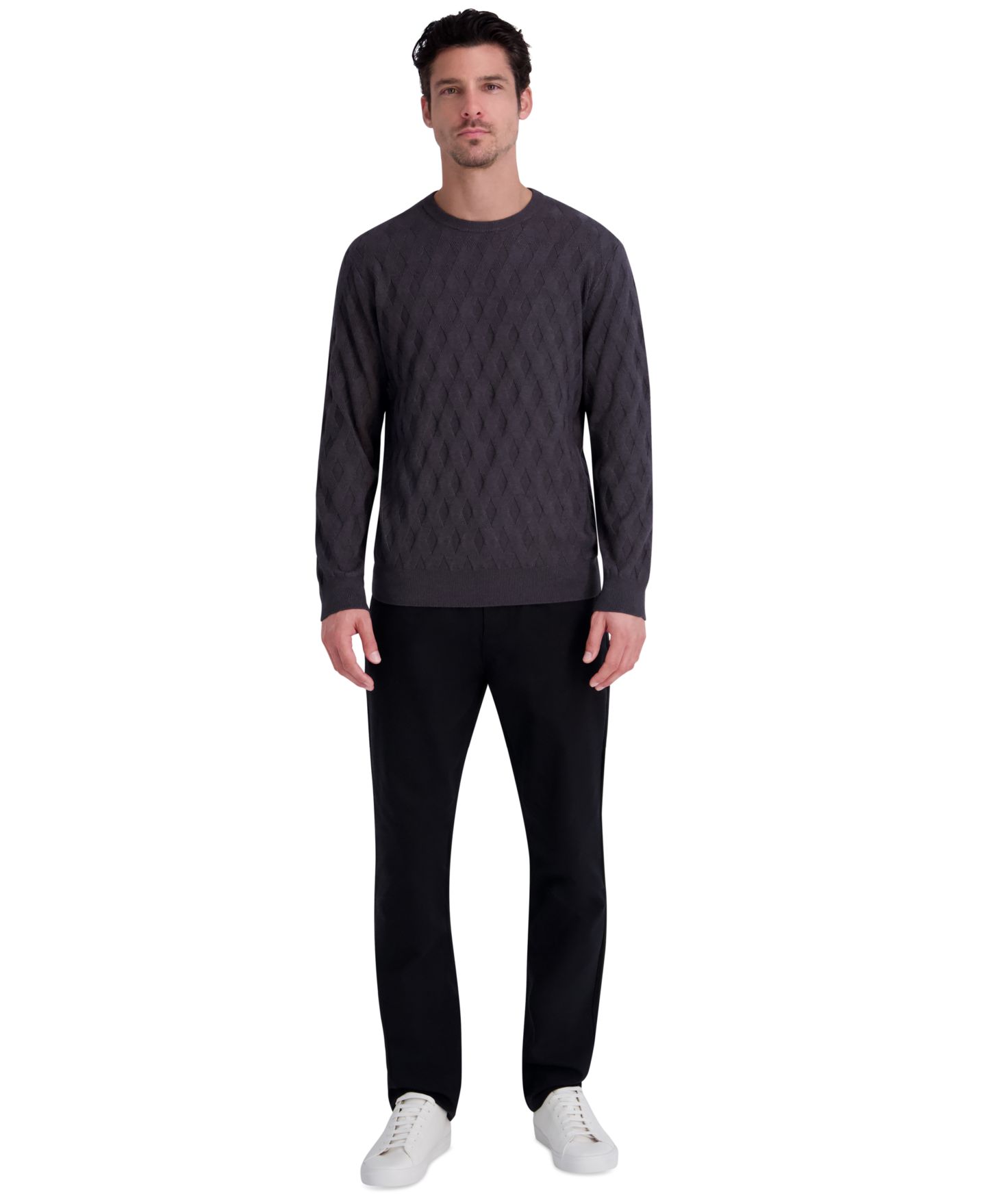 Мужской свитер KARL LAGERFELD PARIS Diamond Texture Crewneck, цвет: Меланжевый серый — фото 2