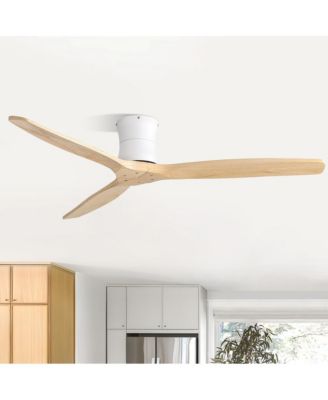 52-inch Modern Flush Mount Ceiling Fan with 3 Solid Wood Blade, Dc Motor and Remote Control