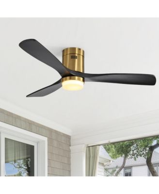 52-in Smart Flush Mount 3-Blade Solid Wood Ceiling Fan With Light and Remote App Voice Control