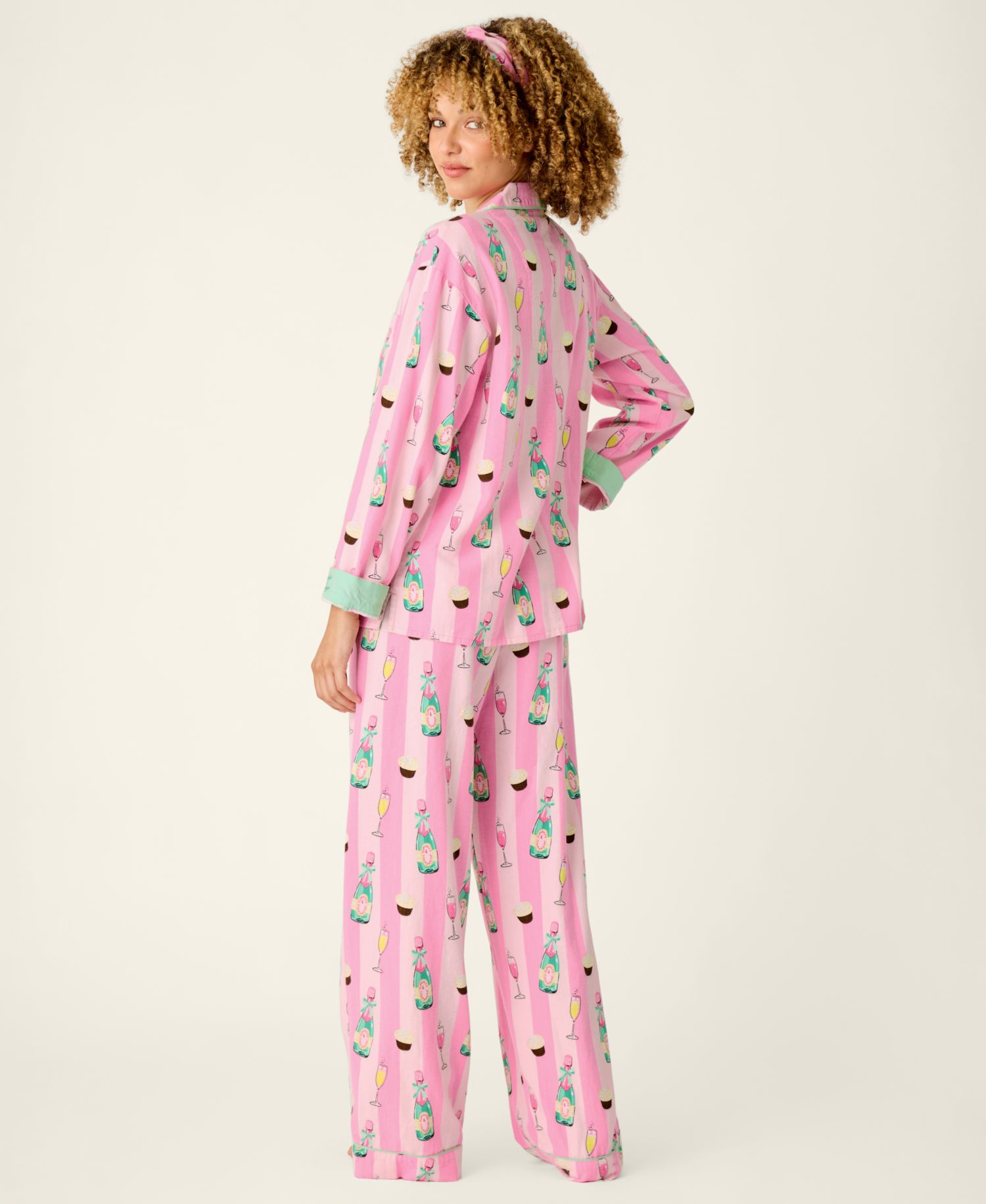 Women's Flannel Long-Sleeve Print Top and Pants, 2-Piece Set