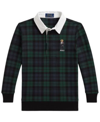 Boys' 2T-7 Polo Bear Plaid Rugby Sweatshirt