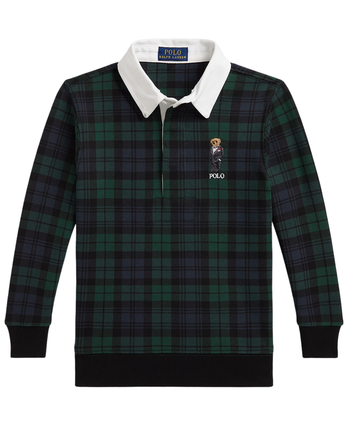 Polo Ralph Lauren Boys' 2T-7 Bear Plaid Rugby Sweatshirt