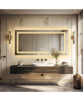 48"x24" Wall Mounted LED Bathroom Mirror Illuminated Dimmable 3 Colors Backlit and Front Light Touch Switch