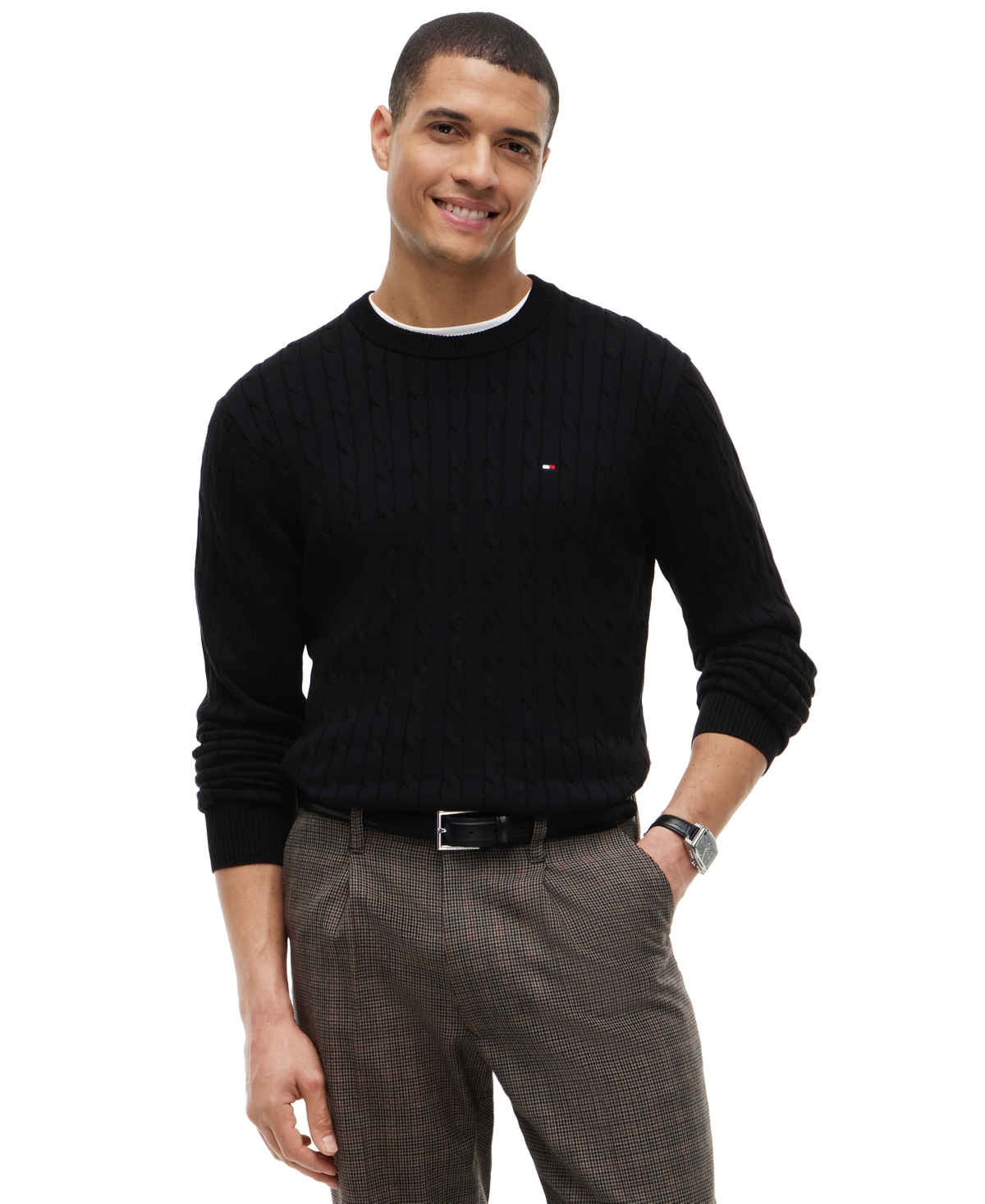 Tommy Hilfiger Men's Classic Cable Crewneck Sweater