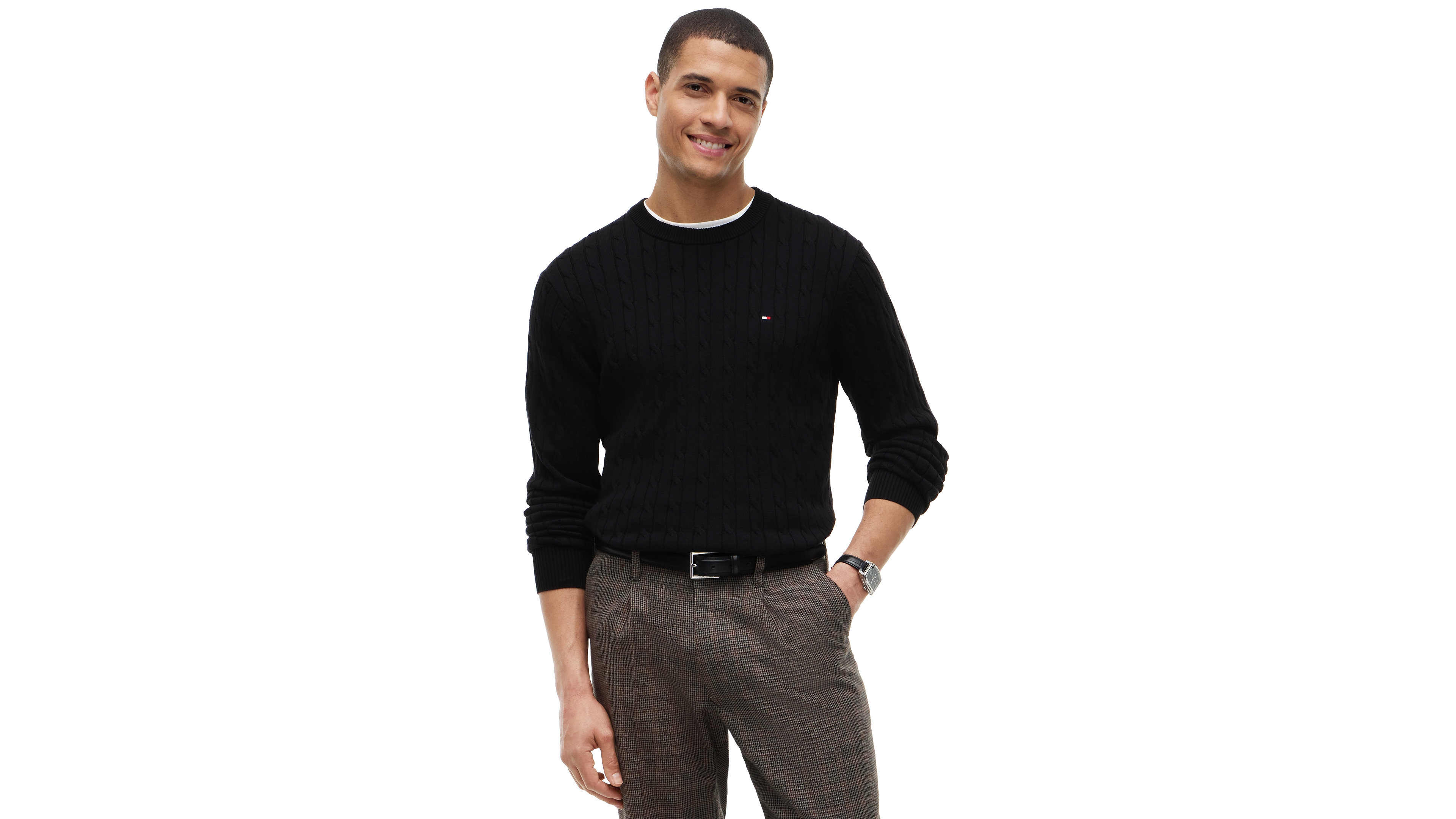 Tommy Hilfiger Men's Classic Cable Crewneck Sweater